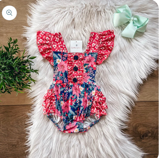 Summer Coral Infant Romper by Wellie Kate